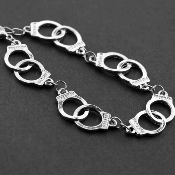 Silver Hand Cuffs Charms Linked Bracelet Anklet Jewelry NEW - Picture 4 of 4